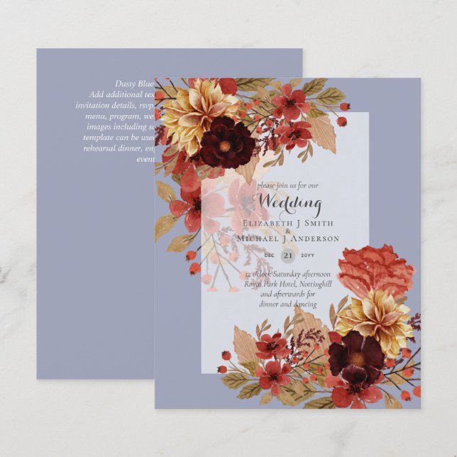 BUDGET FALL Floral Wedding Invitations - Dusky (Front/Back)