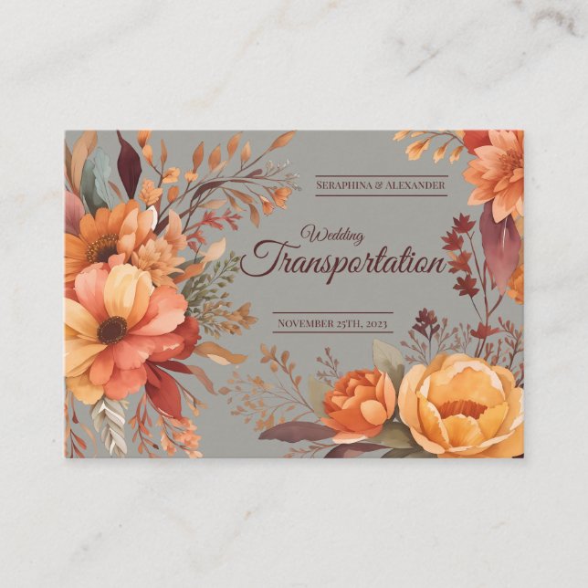 Budget Fall Floral Wedding Transportation Enclosure Card (Front)