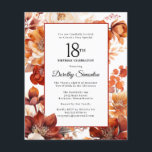 Budget Fall Flowers 18th Birthday Invitation<br><div class="desc">Elegant terracotta orange watercolor flowers create a bold floral frame on this fall floral birthday invitation. A simple script gives it a modern vibe.</div>