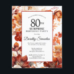 Budget Fall Flowers 80th Surprise Birthday Invite<br><div class="desc">Elegant terracotta orange watercolor flowers create a bold floral frame on this fall floral birthday invitation.</div>