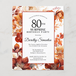 Budget Fall Flowers 80th Surprise Birthday Invite