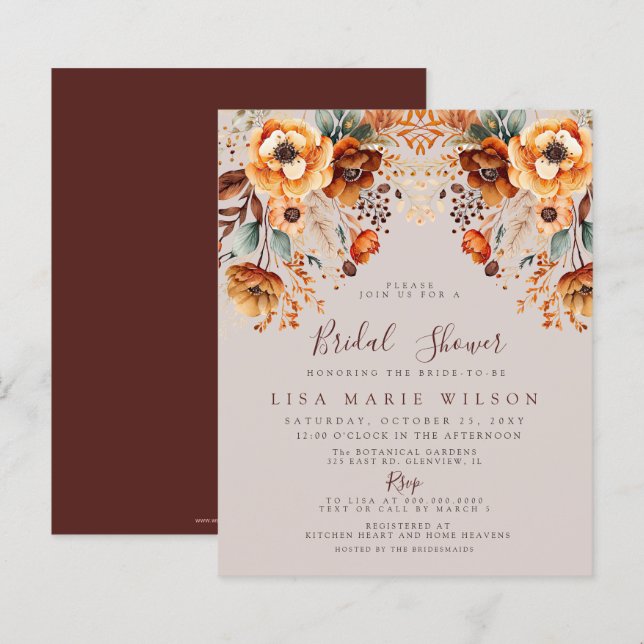 Budget Fall Foliage Fall Bridal Shower Invitations (Front/Back)