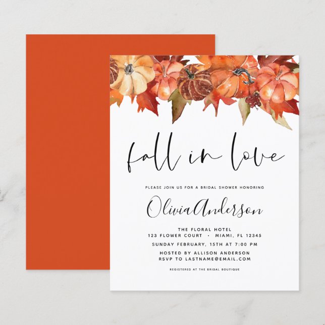 Budget Fall in Love Bridal Shower Pumpkins (Front/Back)