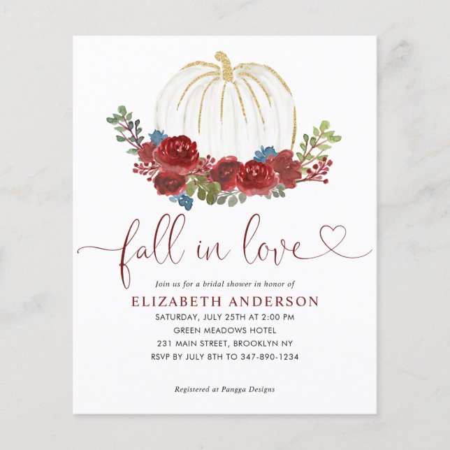 Budget Fall in Love Burgundy Pumpkin Bridal Shower (Front)