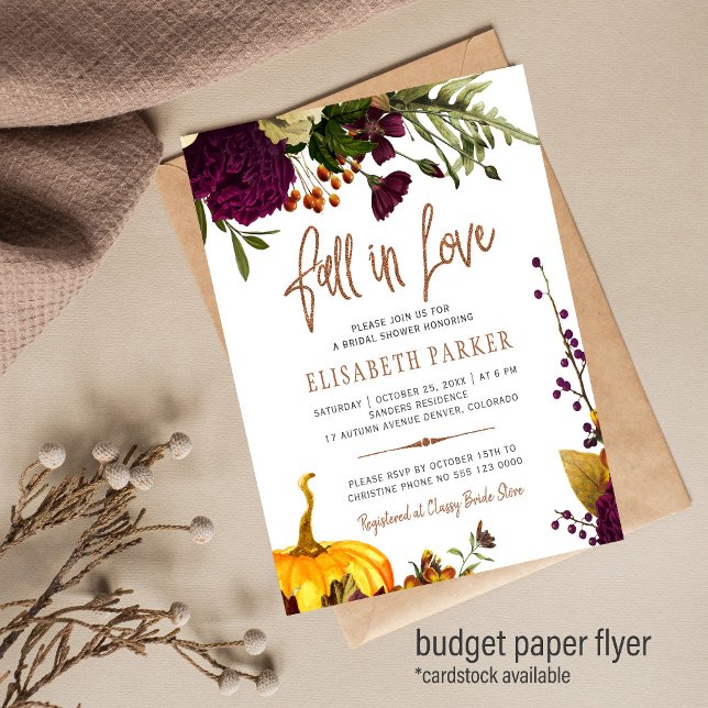 Budget fall in love chic bridal shower invitation flyer (Creator Uploaded)