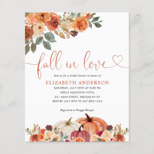 Budget Fall in Love Floral Pumpkin Bridal Shower Flyer