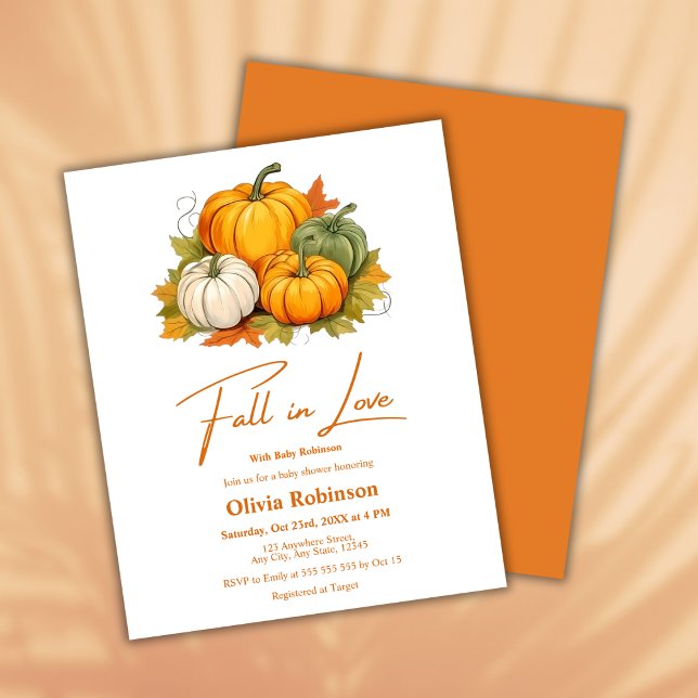 Budget Fall in Love Pumpkin Baby Shower Invitation (Budget Fall in Love Autumn Fall Gender Neutral Pumpkin Baby Shower Invitation )