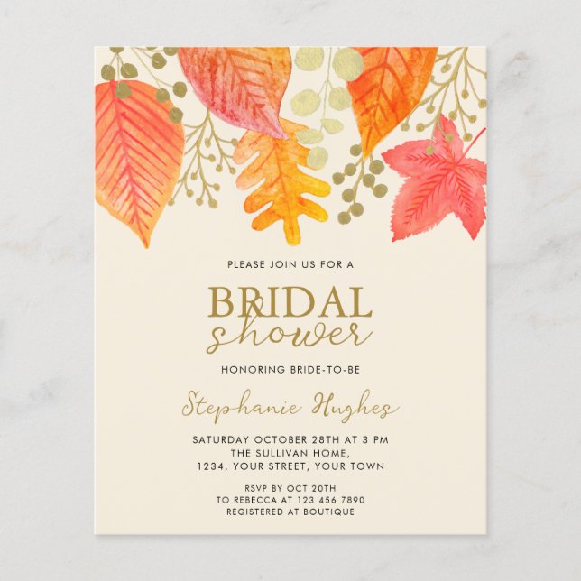 Budget Fall Leaves Bridal Shower Invitation (Front)