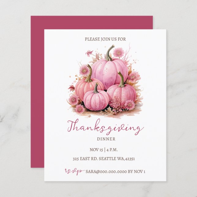 Budget Fall Pink Pumpkins Thanksgiving Invitations (Front/Back)