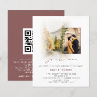 Budget Fall Trees Photo QR Join Us Wedding Invite