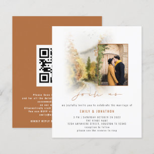 Budget Fall Trees Photo QR Wedding Terracotta