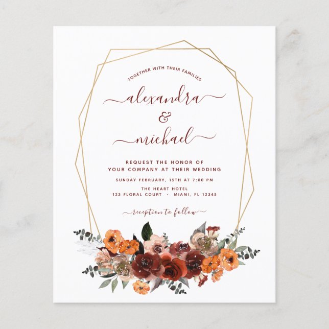 Budget Fall Wedding Burgundy Eucalyptus Floral Flyer (Front)