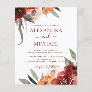 Budget Fall Wedding Burgundy Floral Flyer