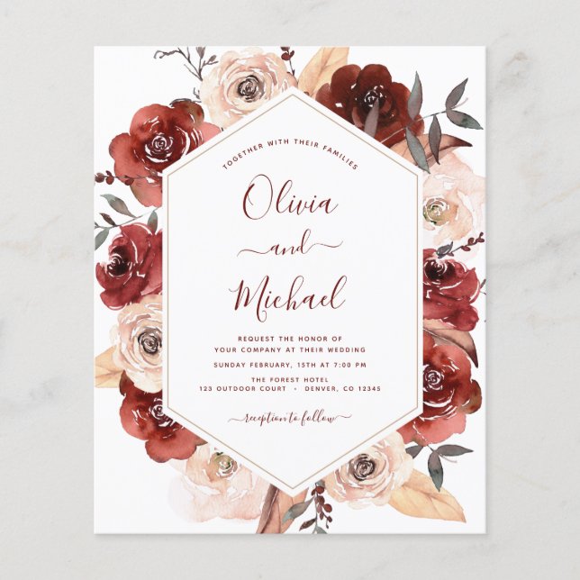 Budget Fall Wedding Burnt Orange Floral Flyer (Front)