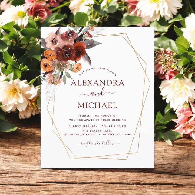 Budget Fall Wedding Burnt Orange Floral Flyer (Creator Uploaded)