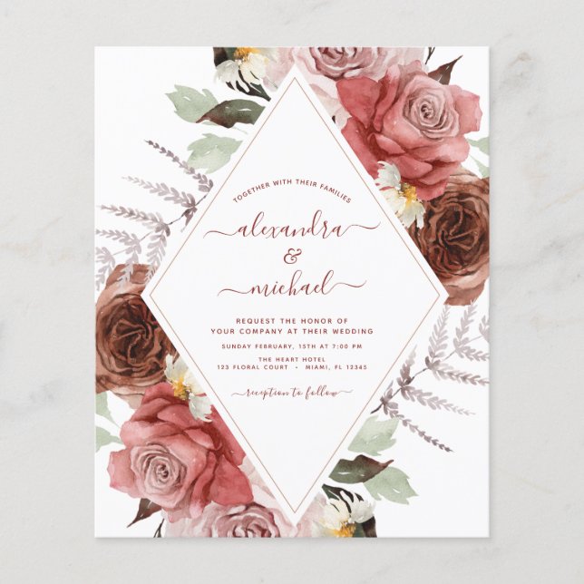 Budget Fall Wedding Terracotta Floral Flyer (Front)