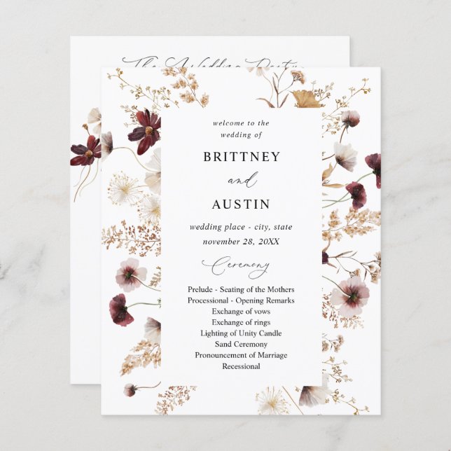 Budget Fall Wildflowers Floral Wedding Ceremony  (Front/Back)