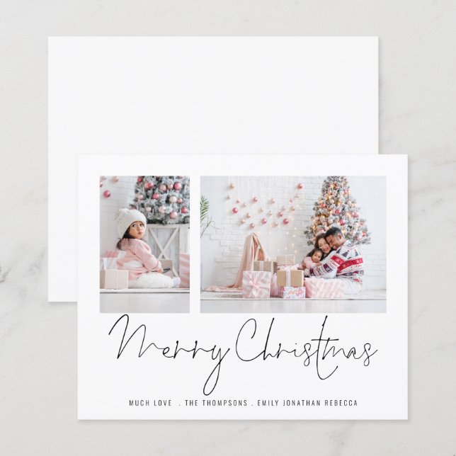 Budget Family 2 Photos Script Merry Christmas Card (Front/Back)