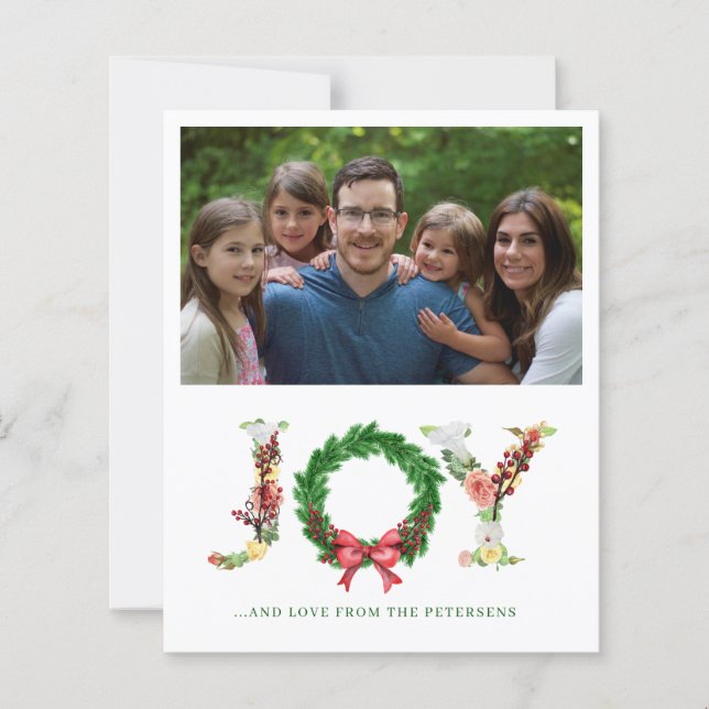 Budget family photo joy typography Christmas card (Front)
