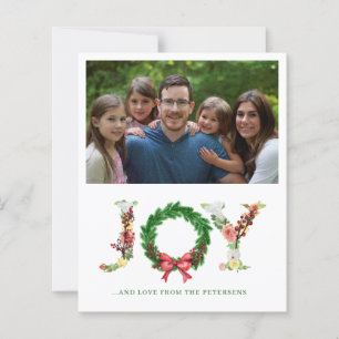 Budget family photo joy typography Christmas card