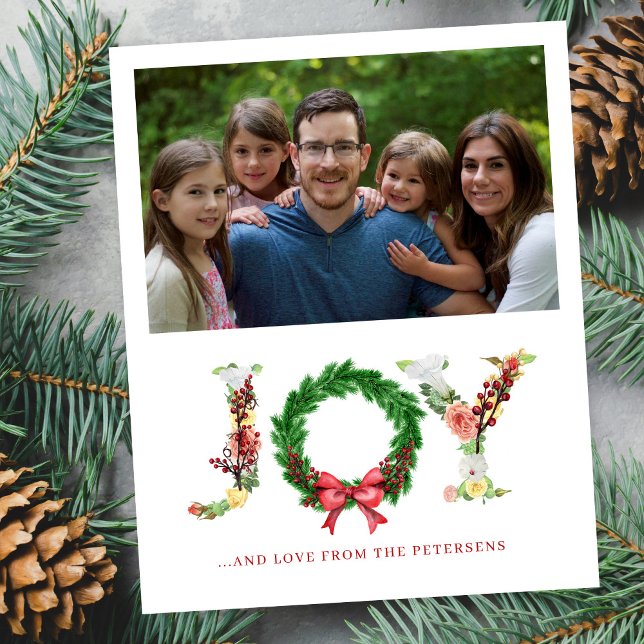 Budget family photo joy typography Christmas card (Creator Uploaded)