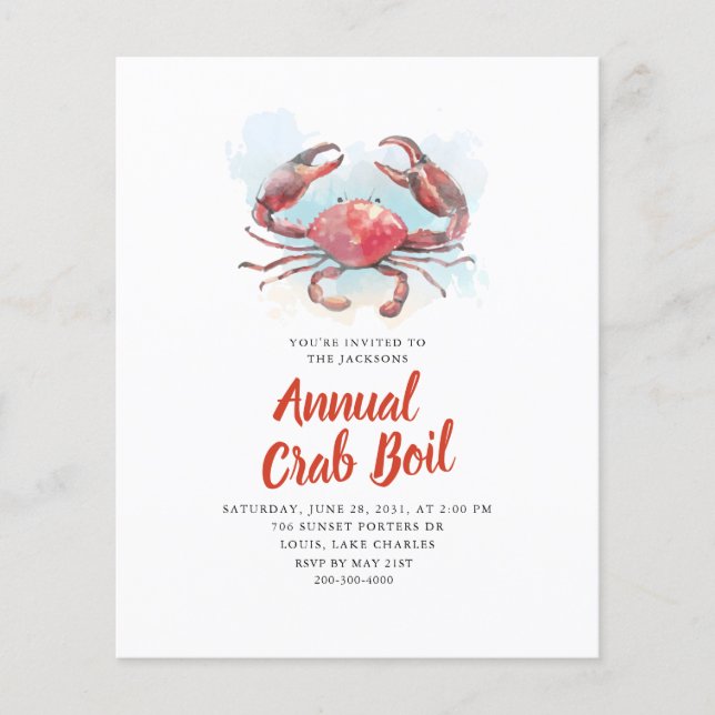 Budget Family Summer Seafood Party Invitation (Front)