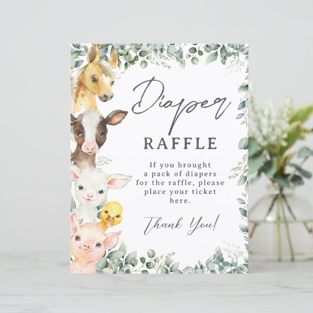 Budget Farm Animals Baby Shower Diaper Raffle Sign (Standing Front)