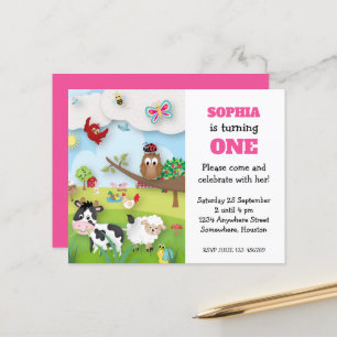Budget Farm Animals First Birthday Invitation
