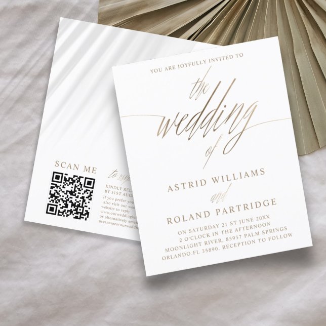 Budget Faux Gold Calligraphy QR Code Wedding  (Creator Uploaded)