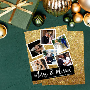 Budget Faux Gold Glitter Multi Photo Merry Married