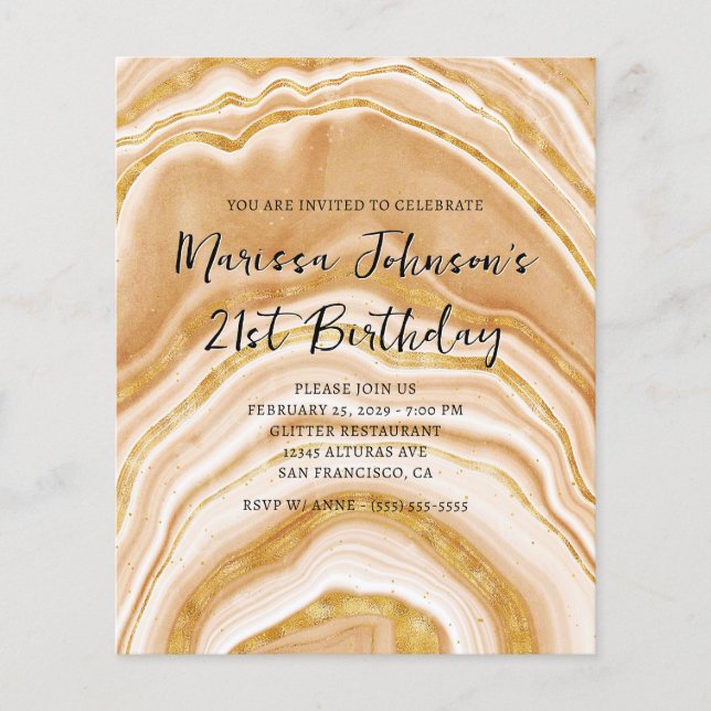 Budget Faux Golden Agate 21st Birthday Invitation (Front)