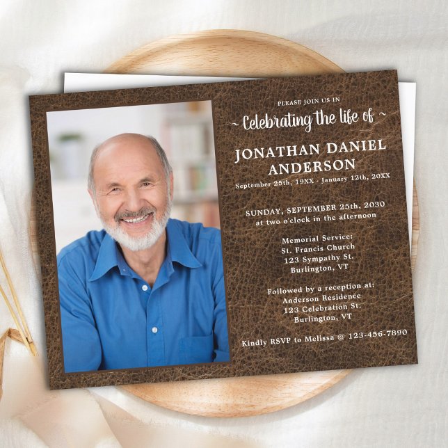 Budget Faux Leather Celebration Of Life Invitation (Creator Uploaded)