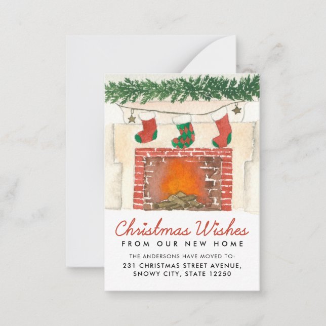 Budget Festive Christmas Fireplace Holiday Moving Card (Front)