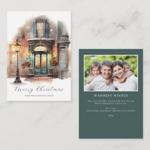 Budget Festive Watercolor Holiday Photo Christmas Card
