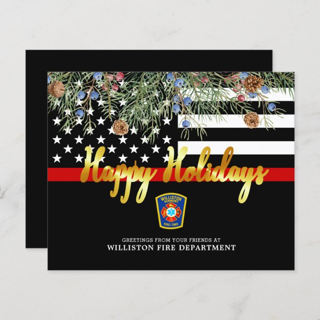 Budget Fire Department Thin Red Line Holiday Card (Front/Back)