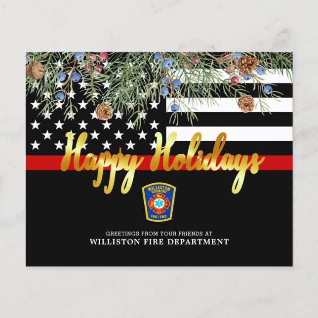 Budget Fire Department Thin Red Line Holiday Card (Front)