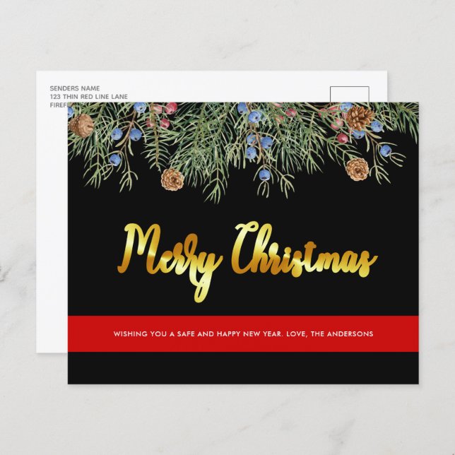 Budget Firefighter Christmas Red Line Postcard (Front/Back)