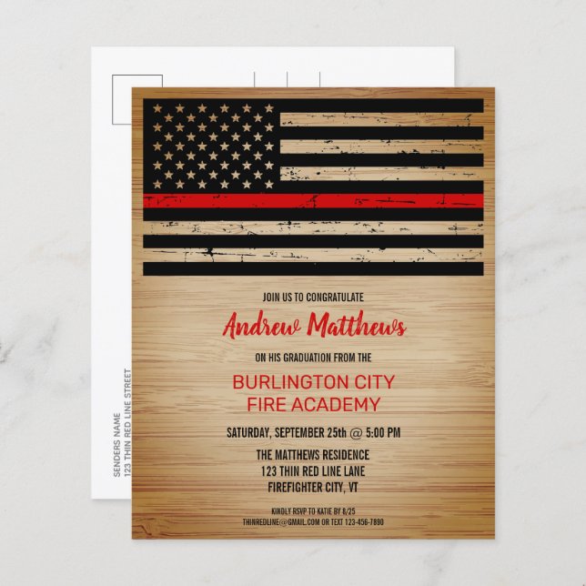Budget Firefighter Fireman Graduation Invitation (Front/Back)