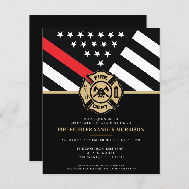 Budget Firefighter Graduation Party Invitation (Front/Back)