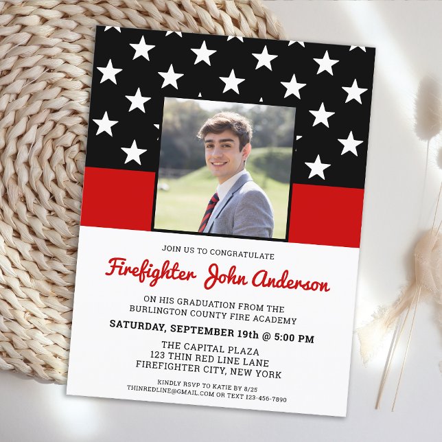 Budget Firefighter Graduation Photo Red Invite (Creator Uploaded)