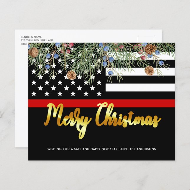 Budget Firefighter Merry Christmas Postcard (Front/Back)