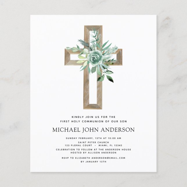 Budget First Holy Communion Greenery Eucalyptus Flyer (Front)