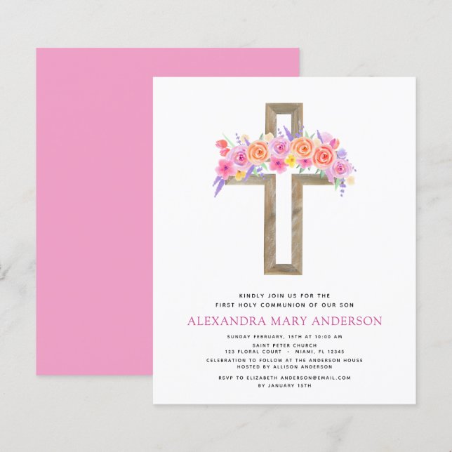Budget First Holy Communion Pastel Floral Pink (Front/Back)