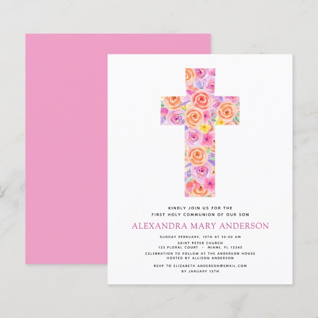 Budget First Holy Communion Pastel Floral Pink (Front/Back)