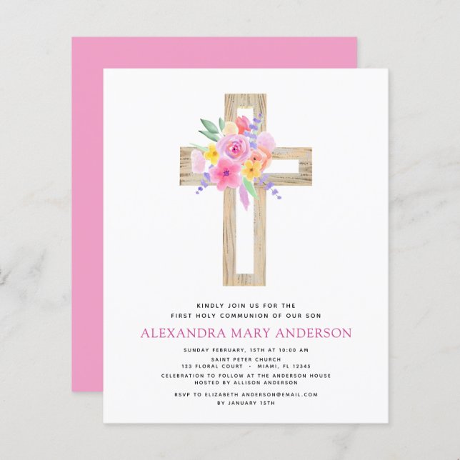 Budget First Holy Communion Pastel Floral Pink (Front/Back)