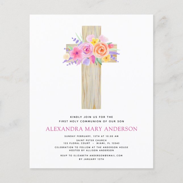 Budget First Holy Communion Pastel Floral Pink Flyer (Front)