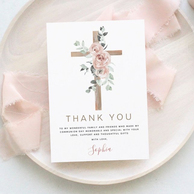 Budget First Holy Communion Thank You Dusty Pink Flyer (Creator Uploaded)