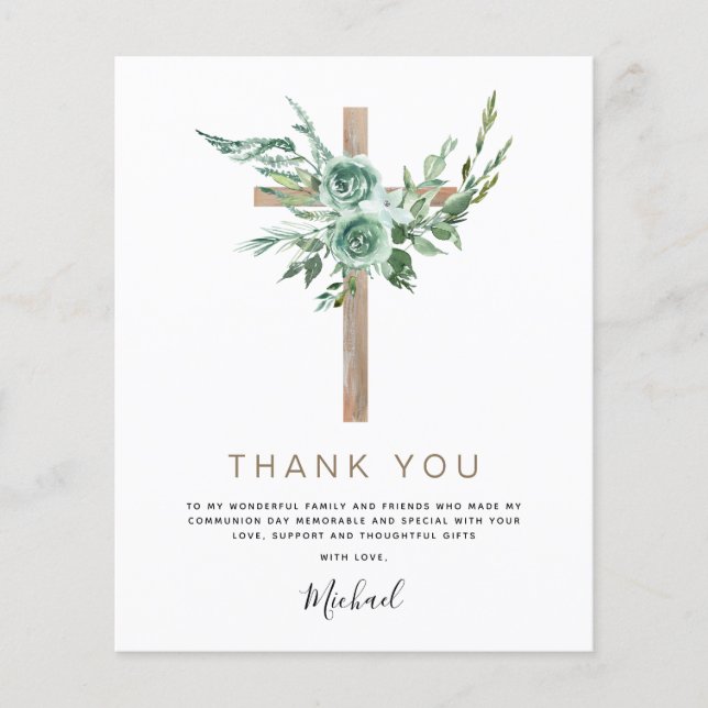 Budget First Holy Communion Thank You Greenery Flyer (Front)