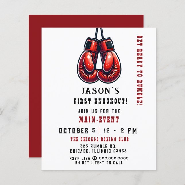 Budget First Knockout Boxing Birthday Invitation (Front/Back)