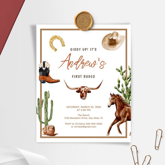 Budget First Rodeo Cowboy Birthday Invitation (Creator Uploaded)